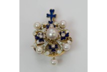 Enamel, Diamond and Pearl Pendant
