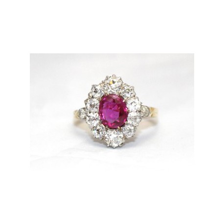 Ruby and Diamond Cluster Ring