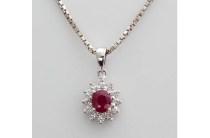 Ruby and Diamond Cluster Pendant