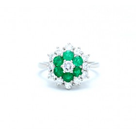 Emerald and diamond cluster ring