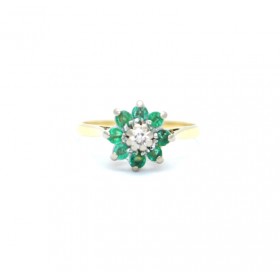 Emerald and diamond cluster ring