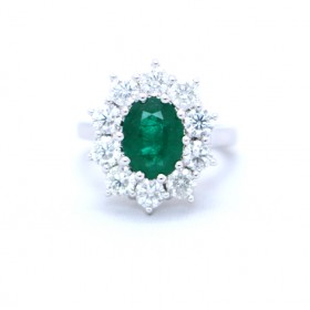 Emerald and diamond cluster ring