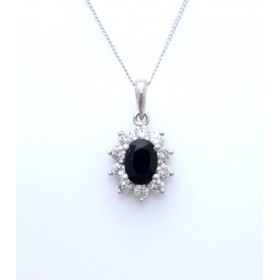 Sapphire and diamond cluster pendant
