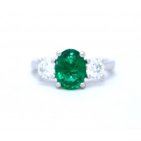 Emerald and diamond three stone ring
