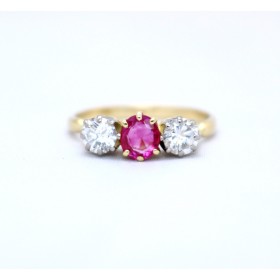 Ruby and diamond three stone ring