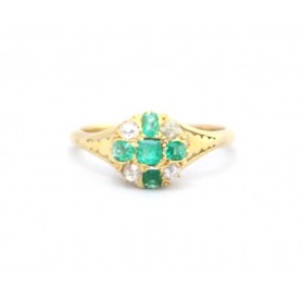 Antique Emerald and diamond cluster ring