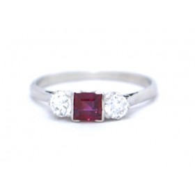 Ruby and diamond three stone ring