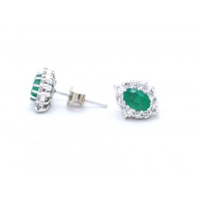 Emerald and diamond cluster earrings