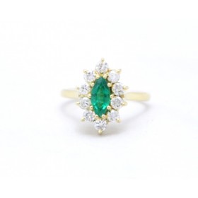 Emerald and diamond cluster ring