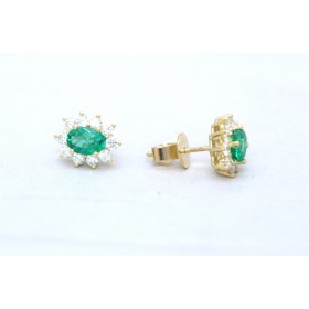 Emerald and diamond cluster earrings