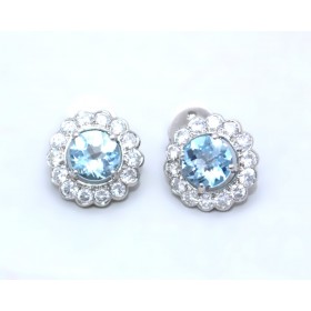 Aquamarine and diamond cluster earrings