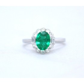 Emerald and diamond cluster ring