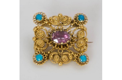 Amethyst & Turquoise Brooch